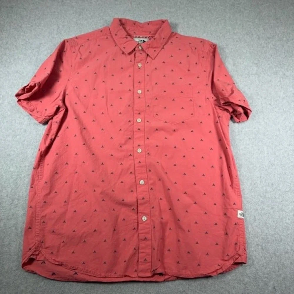 The North Face Button Front‎ Shirt Mens L Salmon Pink Geometric Teepee Print